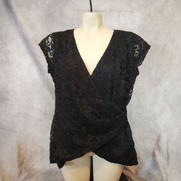 Maurices Black Lace Wrap Top Size Large - Picture 2 of 5